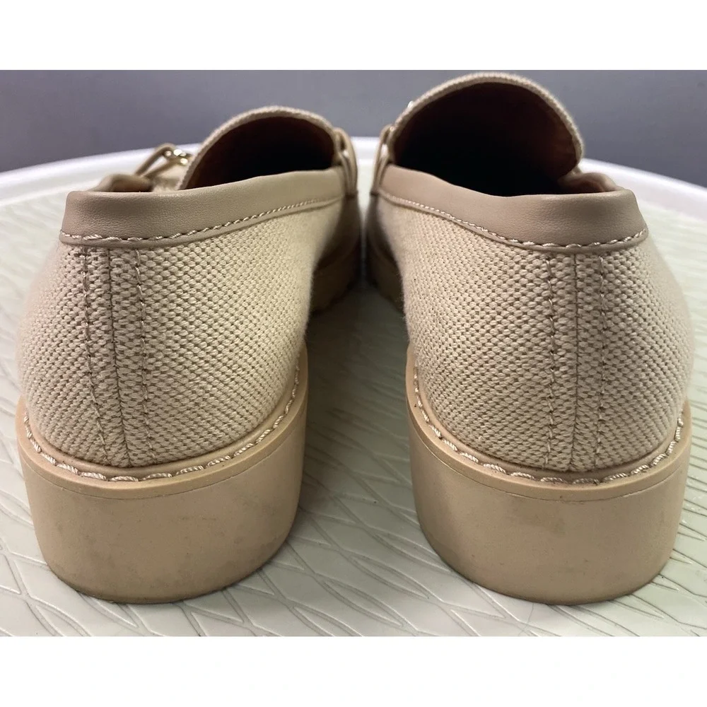 Franco Sarto Cason Women Loafers Natural Tan Canvas Slip On Shoes Horsebit 7.5 M